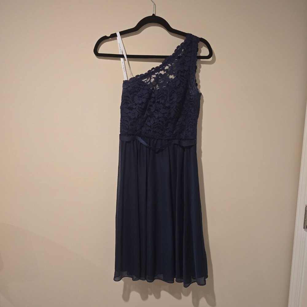 David's Bridal Size 2 One Shoulder Navy Dress